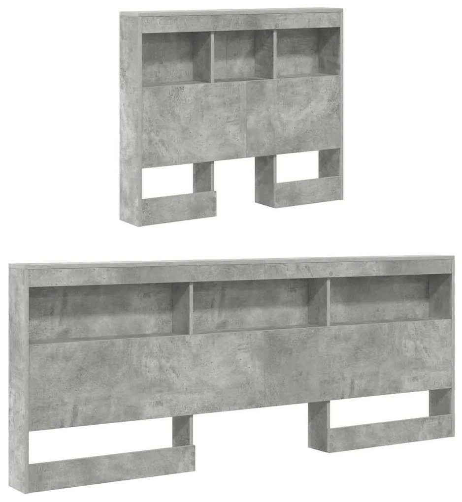 Tároló fejtámla polcokkal tárolóval Beton szürke 80 cm Faanyag