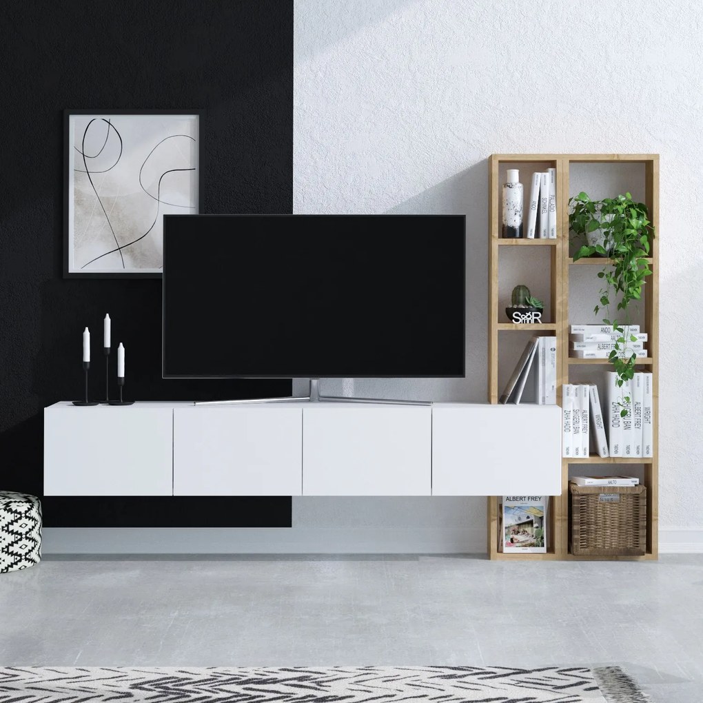 TV asztal/szekrény Panda (fehér + tölgy). 1073376