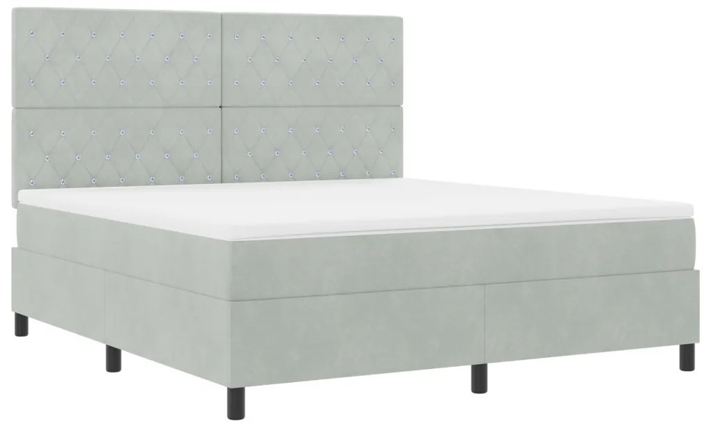 Boxspring ágy matraccal & LED világítással, világosszürke, 180x200 cm, bársonyos