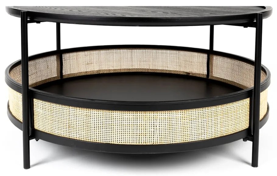 Fekete-natúr színű kerek dohányzóasztal ø 80 cm Makoto – White Label