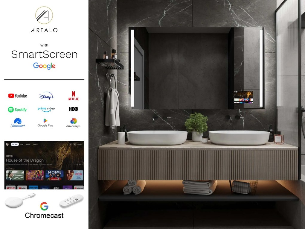 SMART tükör LED világítással M4 + SmartScreen with Google Chromecast