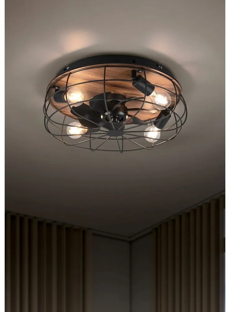 Matt fekete-barna mennyezeti lámpa távirányítóval-ventilátorral Trondheim – Reality