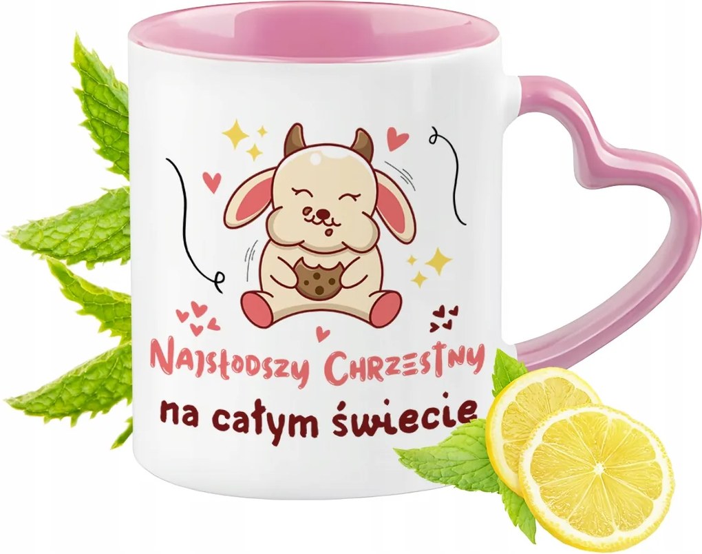 Keresztelő Bögre Rózsaszín Szív Alakú Füllel Kávé Ajándék