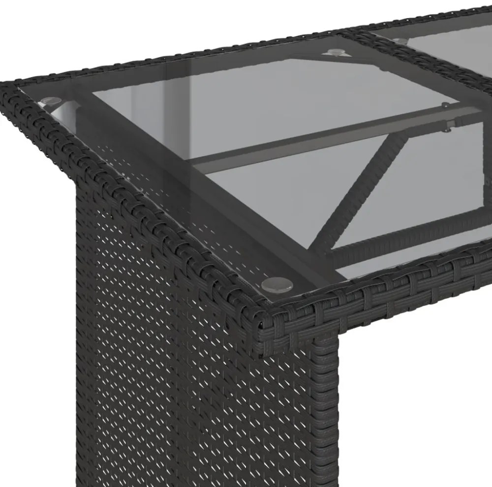fekete polyrattan üveglapos kerti asztal 110x68x70 cm