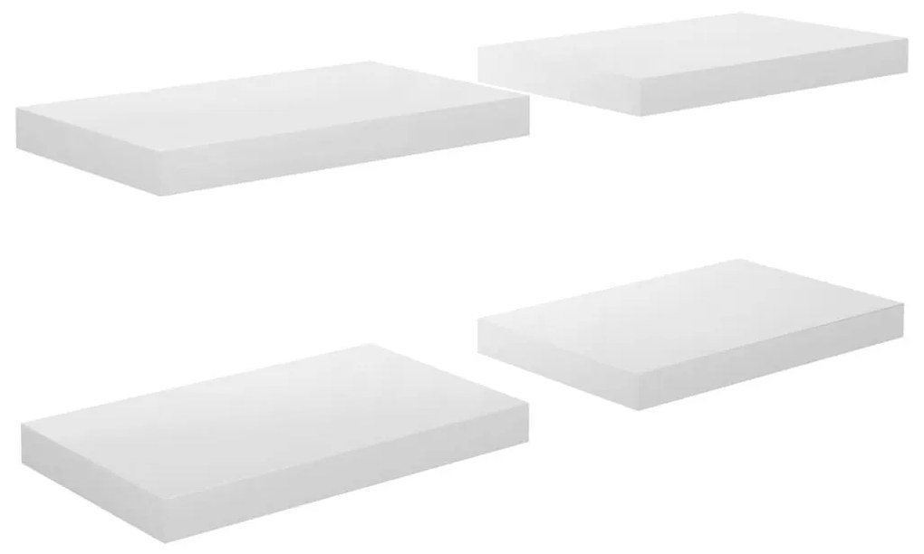4 db magasfényű fehér MDF lebegő fali polc 40 x 23 x 3,8 cm