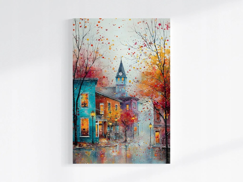 Vászonkép Canvas Akvarell Kilátás Város Utca Bérházak Ősz 80x120