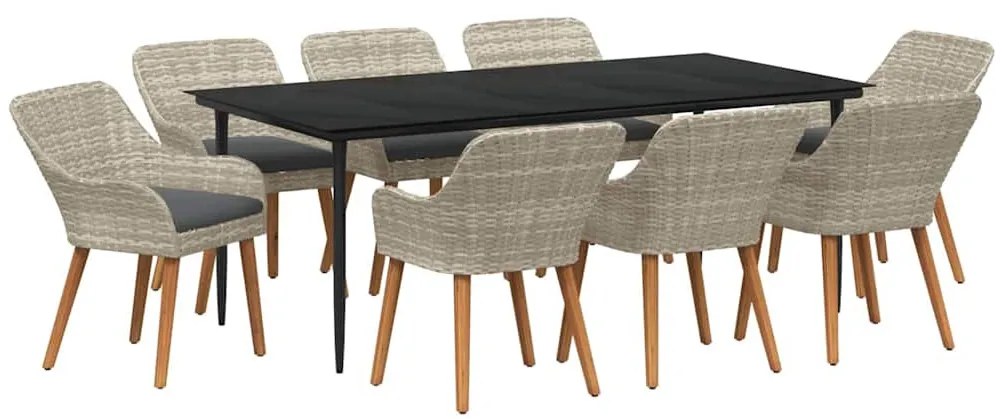 Étkezőgarnitúra 9 pcs Világosszürke Poli rattan