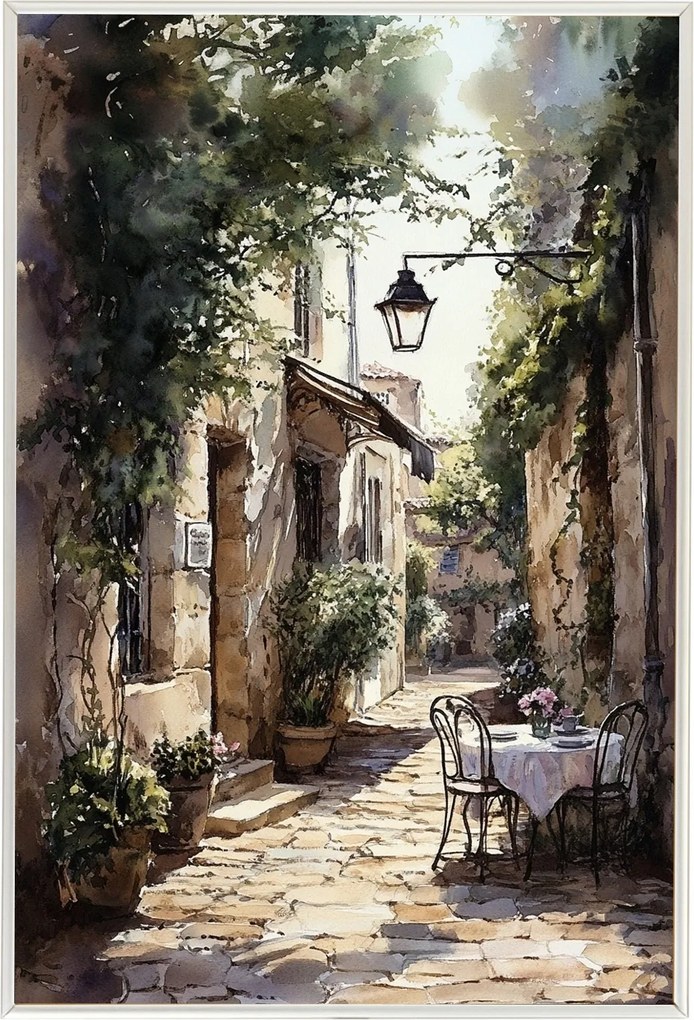 Poszter Keret Alumínium Város Dél Utca Macskakövek Házak Kávézó 40x60