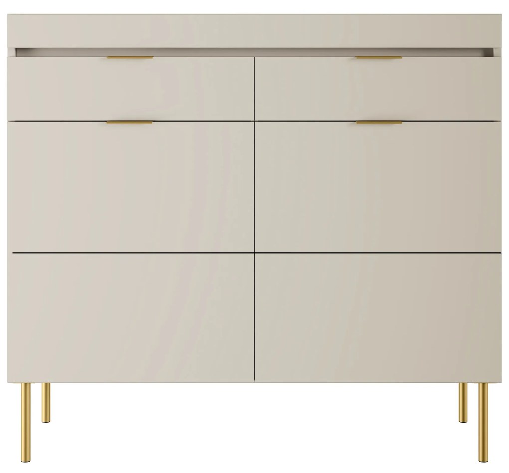 Sentia komód 105 cm, kétajtós két fiókkal - kasmír / aranysárga