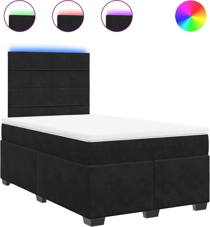 vidaXL fekete bársony rugós ágy matraccal 120x190 cm