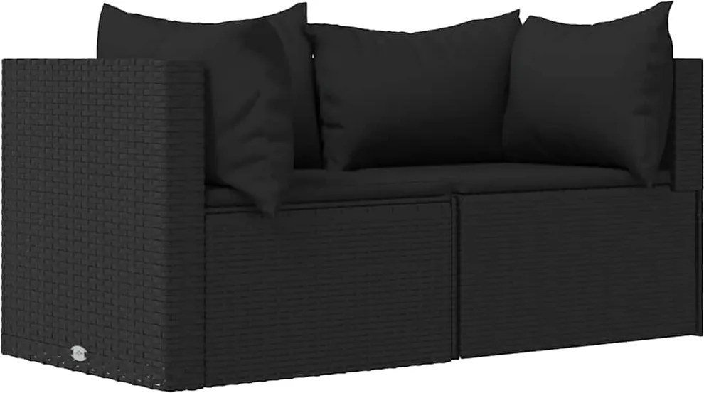 vidaXL 2 db fekete polyrattan kerti sarokkanapé párnákkal