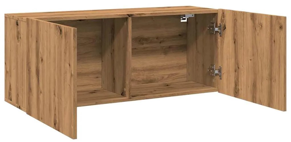 kézműves tölgy színű falra szerelhető TV-szekrény 100x30x41 cm