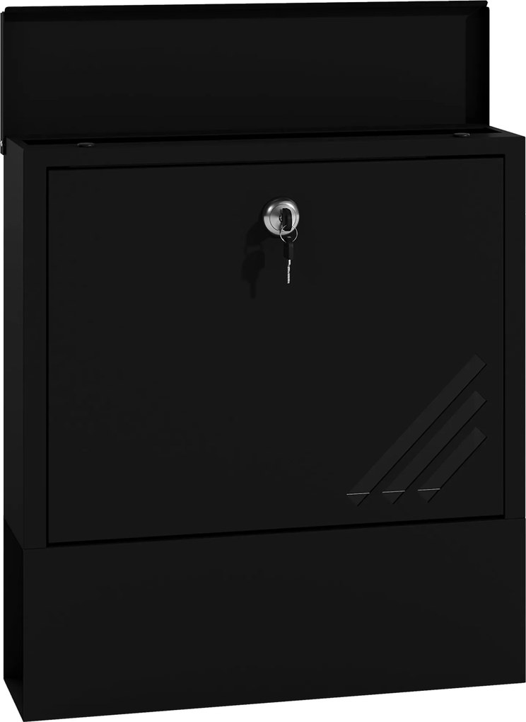 HOMCOM Fali Levélszekrény Zárral, Tetővel, Réz Maggal, Fém Levélszekrény Kültéri Használatra, Sötétszürke, 30 x 8.5 x 32.5 cm | Aosom