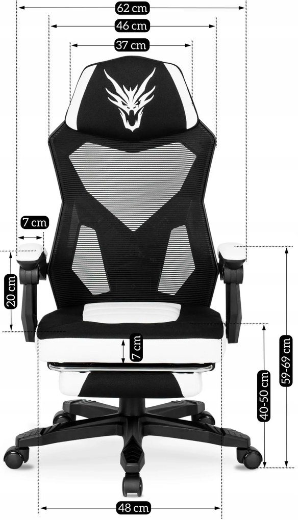 Gamer Forgószék Fekete/Fehér Színben. Teherbírás: 150 kg. BING