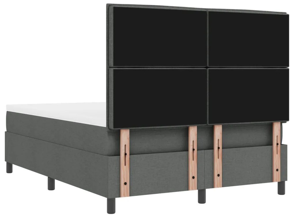 vidaXL rugós ágy matraccal és LED világítással, sötétszürke, 140 x 200 cm, szövet