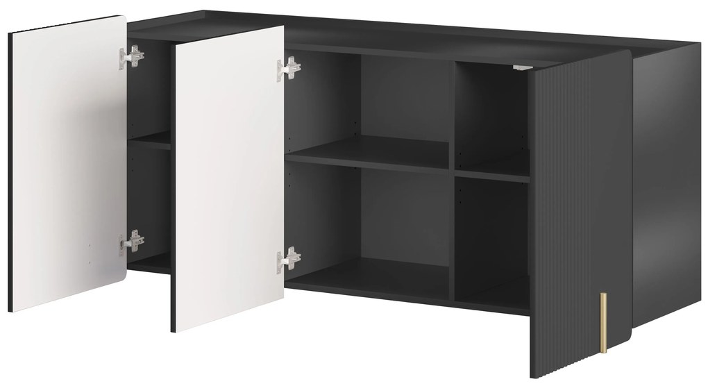 Malmi függesztett komód 150 cm háromajtós - matt fekete / arany