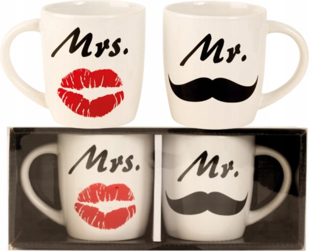 2 db-os "Mrs &amp; Mr" feliratú bögre szett teás kávéhoz 300ml Ajándék bögre