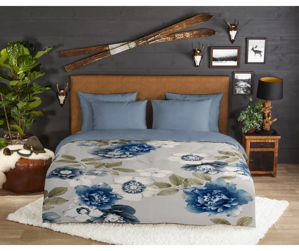 Kék-szürke egyszemélyes flanel ágyneműhuzat 140x200 cm Gabin – Good Morning