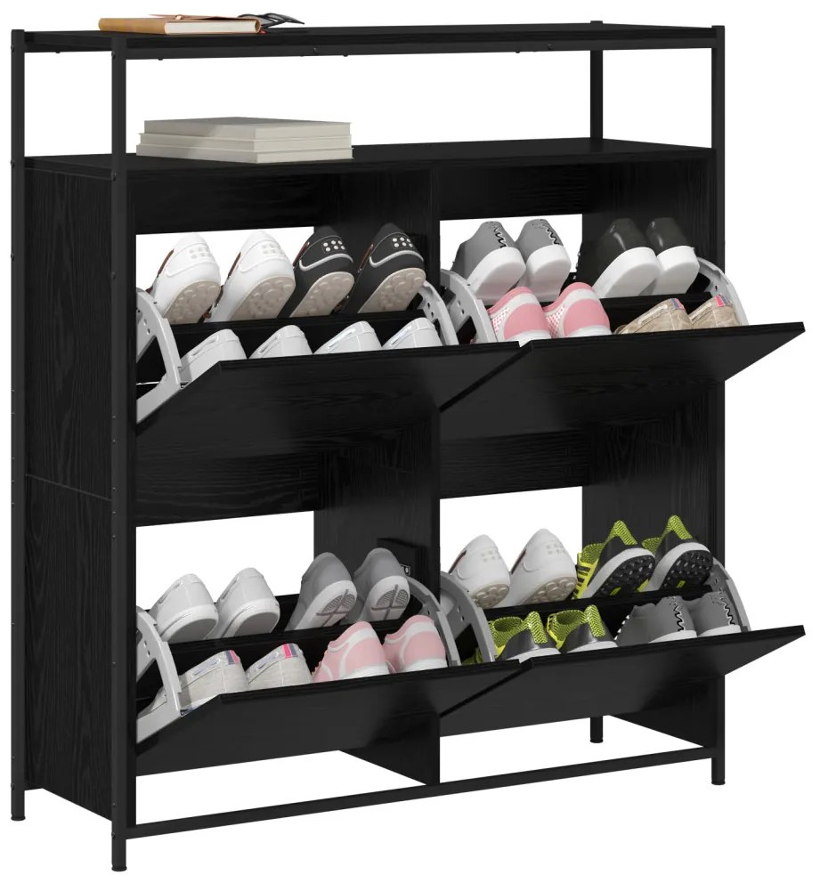 Cipőszekrény 4 Flip-Ajtóval Fekete Tölgy 100x34x112 cm