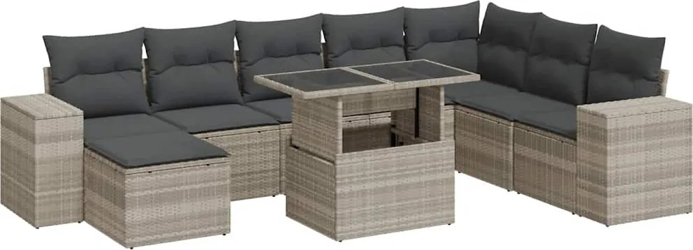 vidaXL 9 részes világosszürke polyrattan kerti ülőgarnitúra párnával