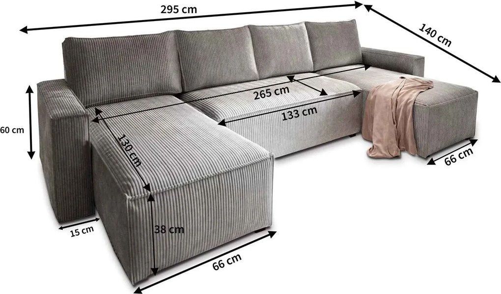 U alakú ülőgarnitúra SMART COSARO 295x140 cm, sötétkék