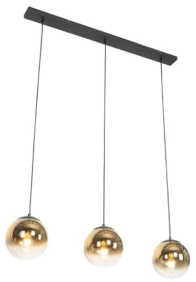 Art Deco függőlámpa fekete aranyszínű üveggel, hosszúkás, 3 lámpás - Pallon