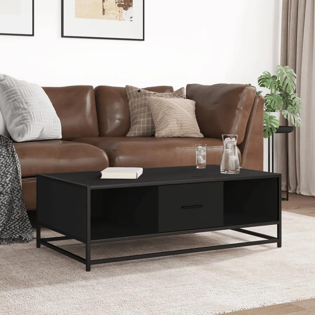 Fekete szerelt fa és fém dohányzóasztal 100 x 57 x 35 cm