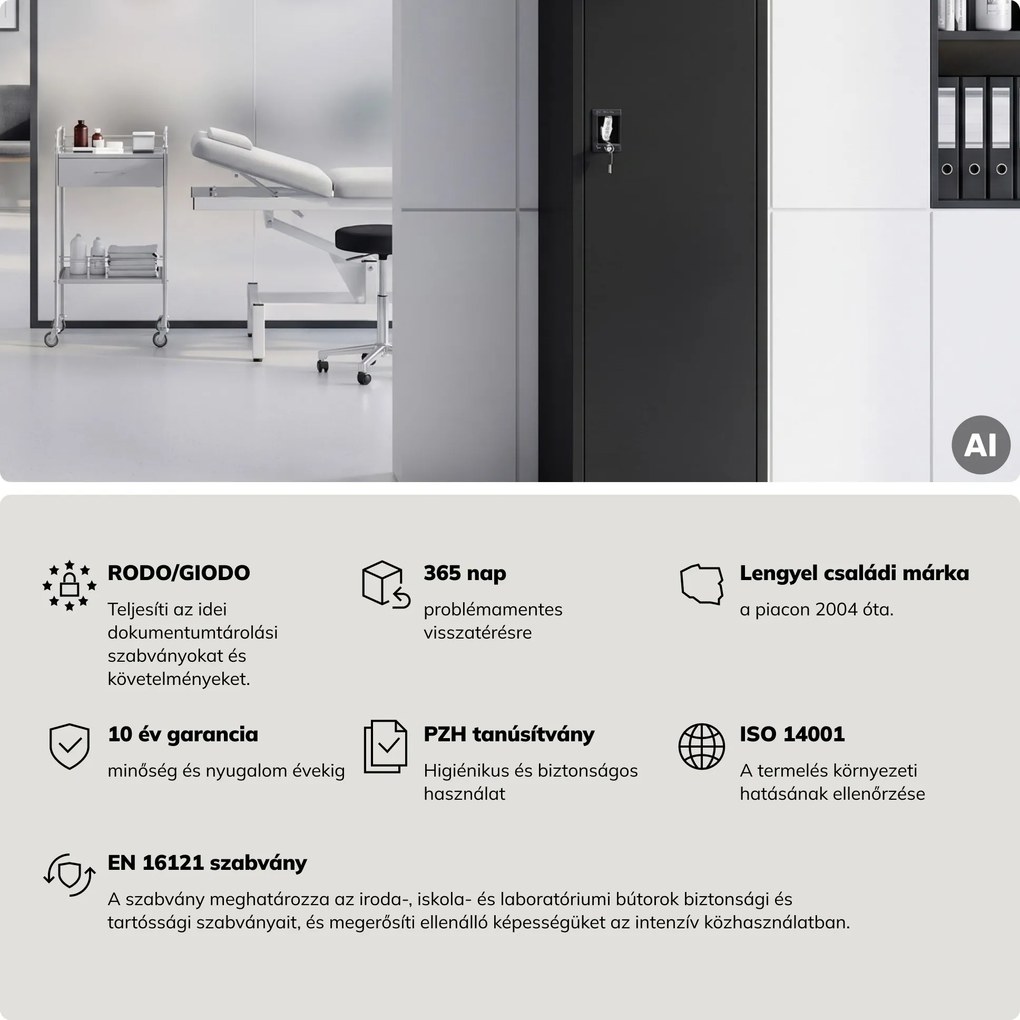 Kartotékos iratszekrény kulcsos fekete, 450x1850x600 mm: ALEX D600