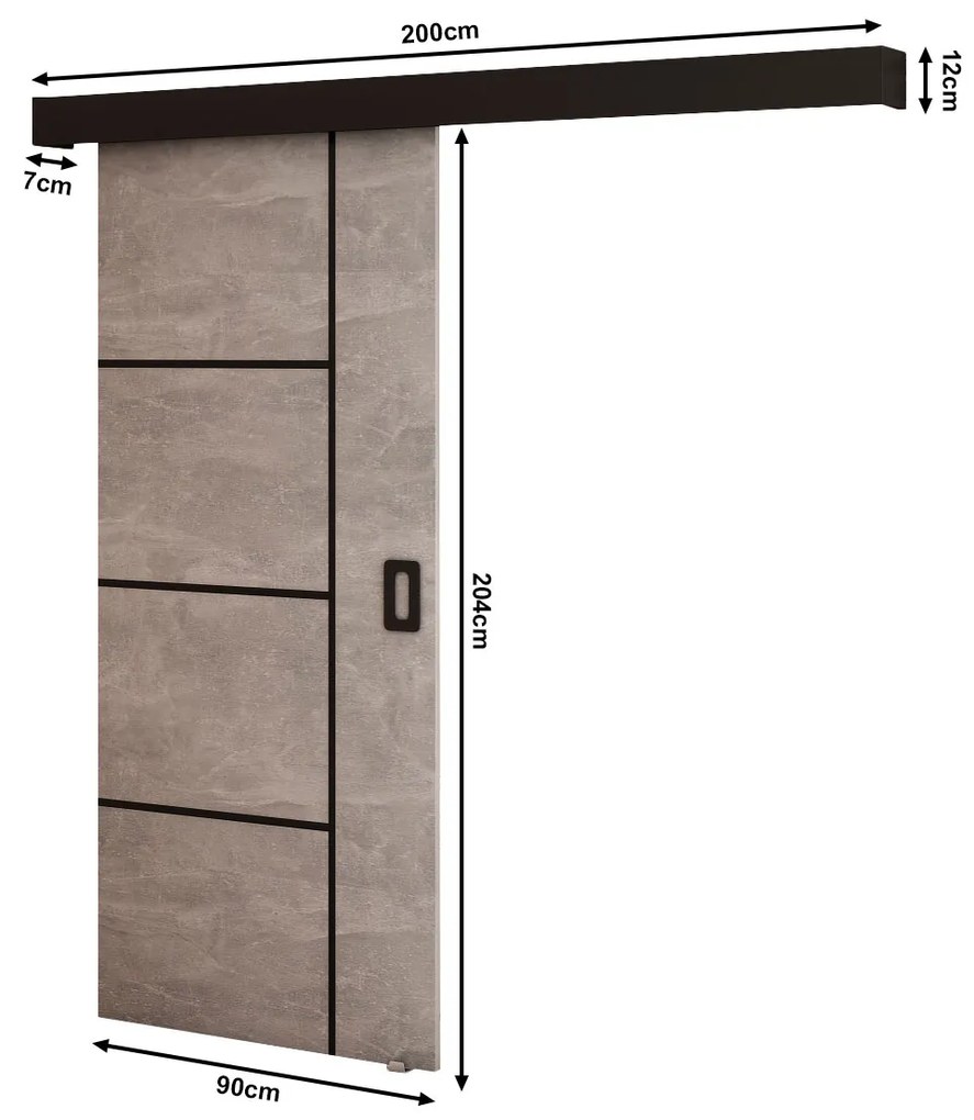 Tolóajtó 90 cm Bethany IV (beton + matt fekete). 1043493