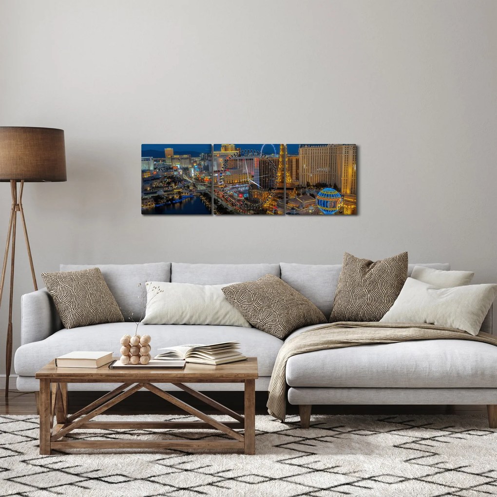 Éjszakai Las Vegas-i kép (órával) (90x30 cm)