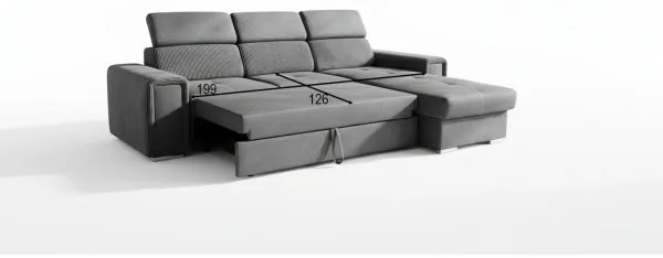 SALVADA univerzális L alakú, kihúzható sarokgarnitúra tárolóval, sötétszürke