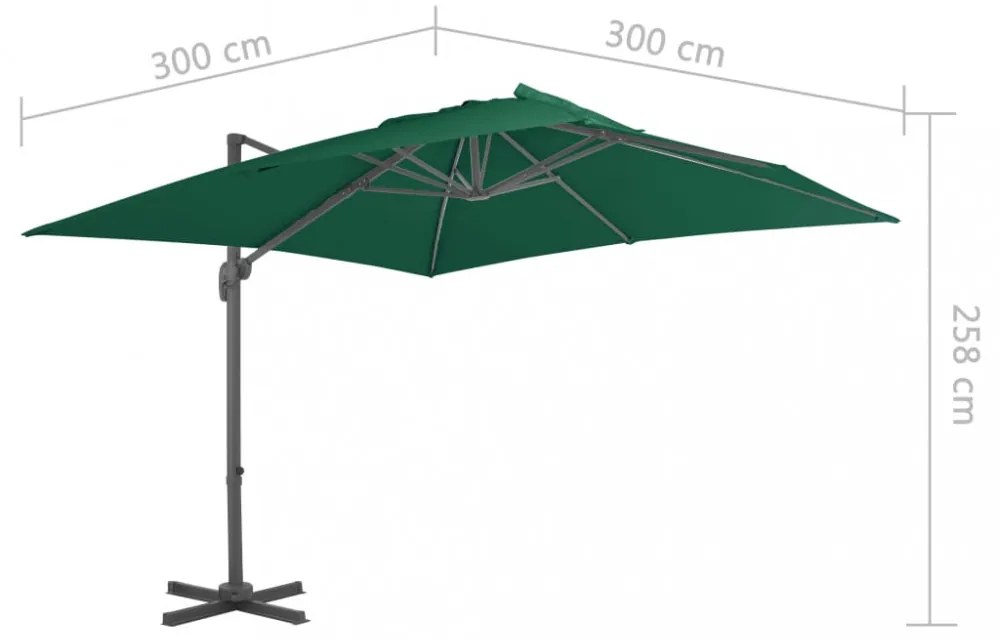 zöld konzolos kerti napernyő alumíniumrúddal 300 x 300 cm