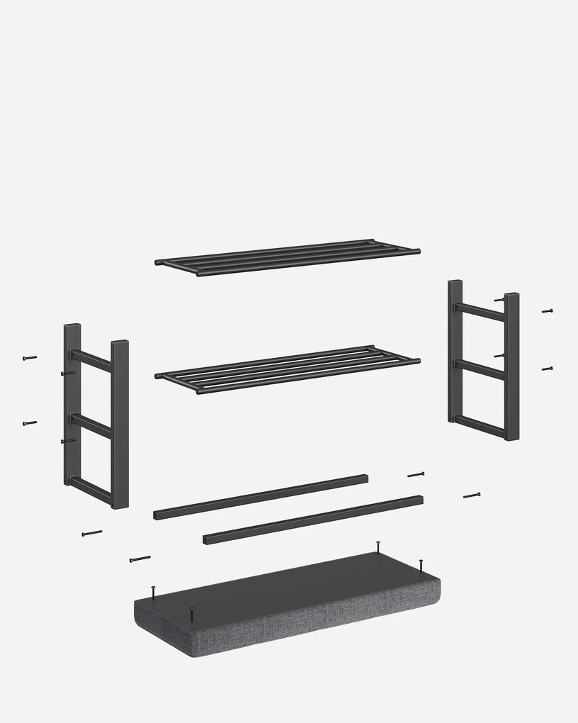 Cipősszekrény paddal és szürke ülőkével MOBRIX 81x49 cm, fekete