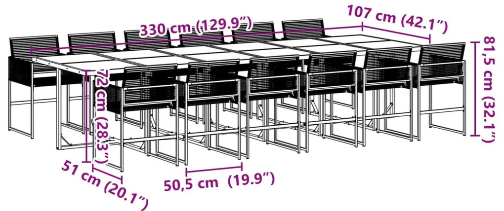 13 részes fekete polyrattan kerti étkezőgarnitúra