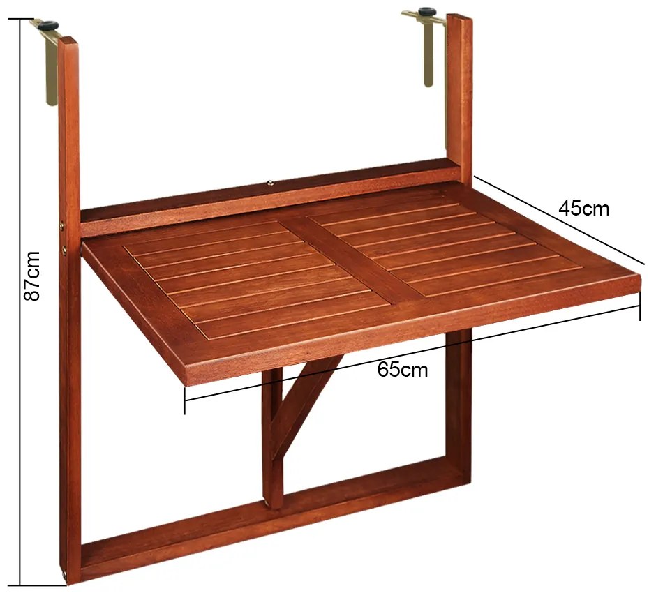 Casaria® Erkélyasztal - 65 cm x 45 cm x 87 cm