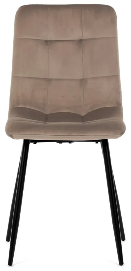 Scaun de sufragerie, material din catifea de culoarea trufei, picioare metalice negre