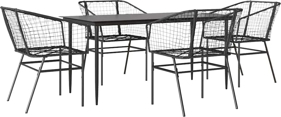 vidaXL 5 részes fekete polyrattan üveg kerti étkezőgarnitúra