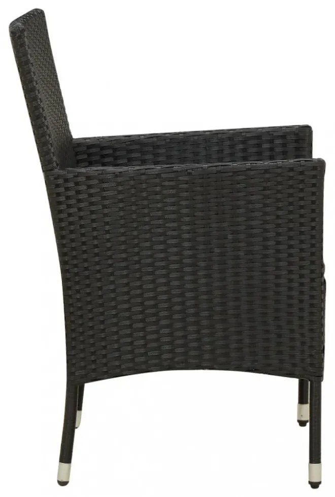 vidaXL 5 részes fekete polyrattan kültéri étkezőszett párnákkal