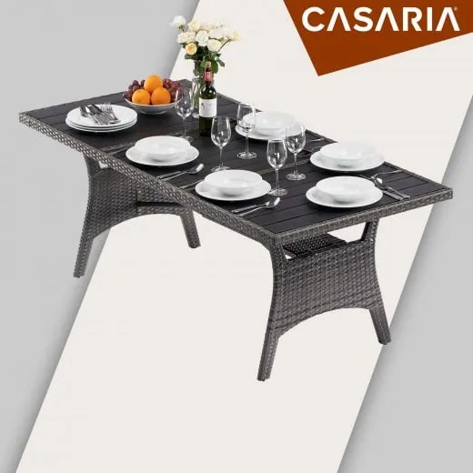 Casaria® Rattan asztal Takeo 190x90x75cm - szürke