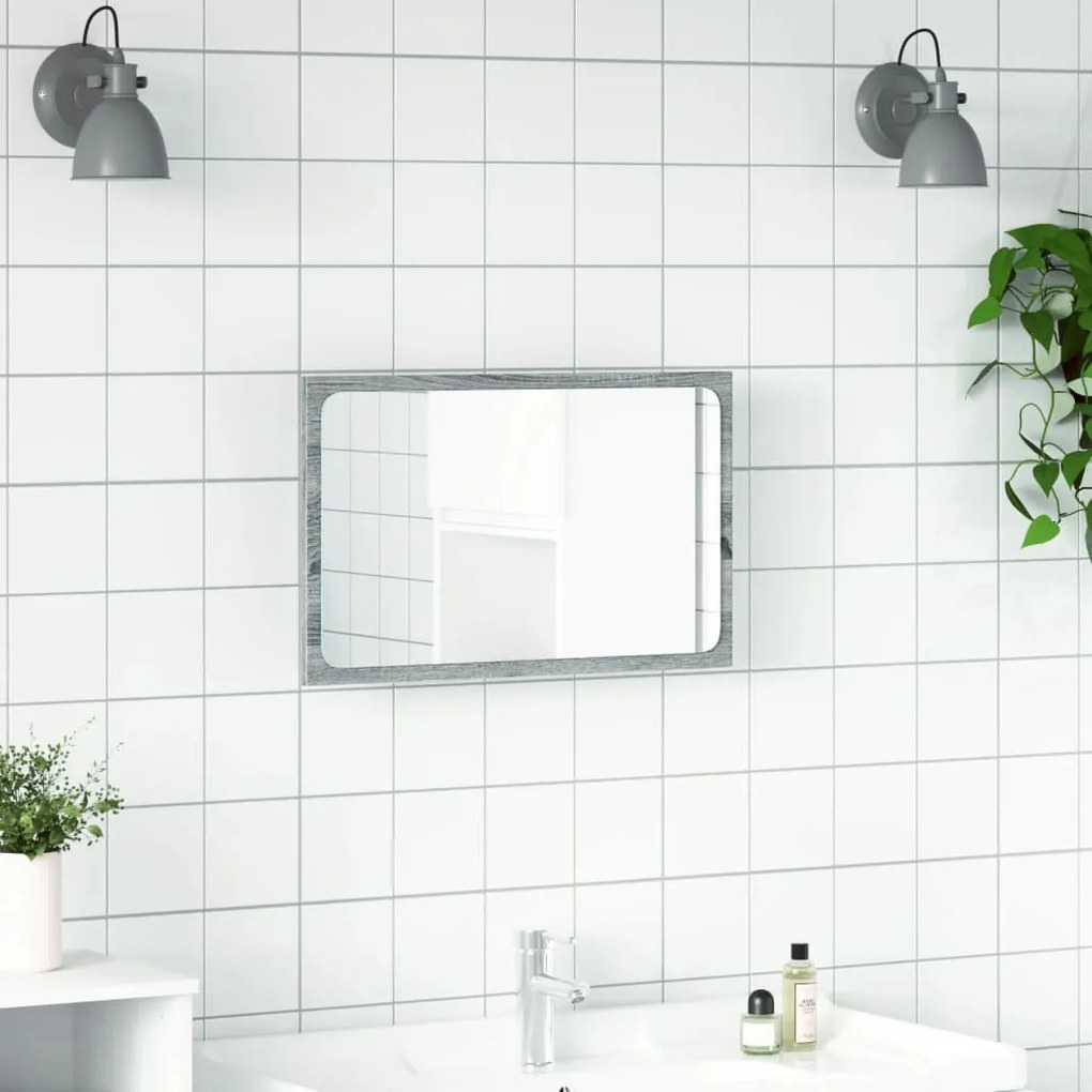 szürke sonoma szerelt fa LED-es fürdőszobatükör 60x8,5x38 cm
