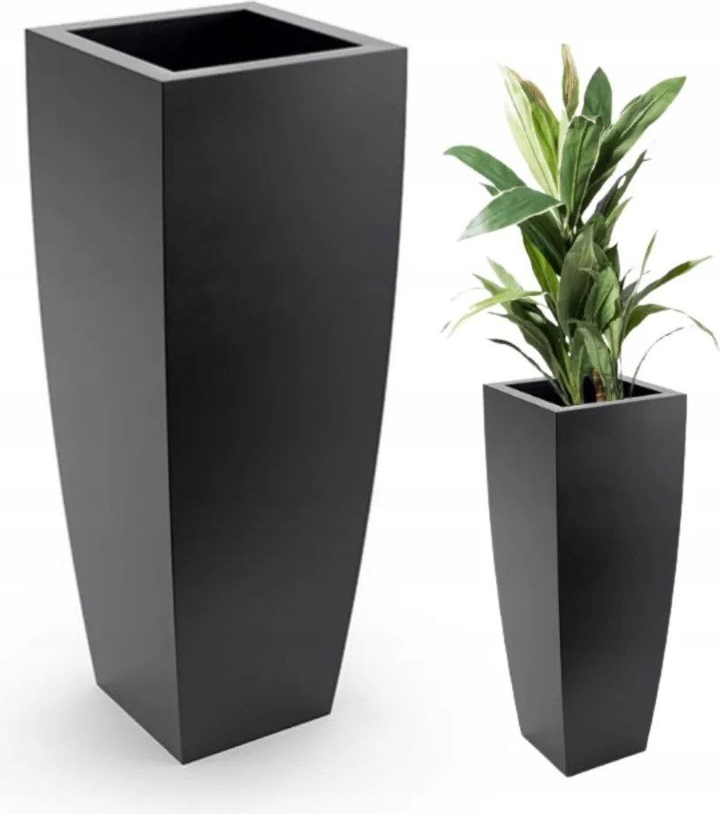 Virágtartó magas fekete fagyálló Juno magasság 75x28 cm műanyag virágtartó