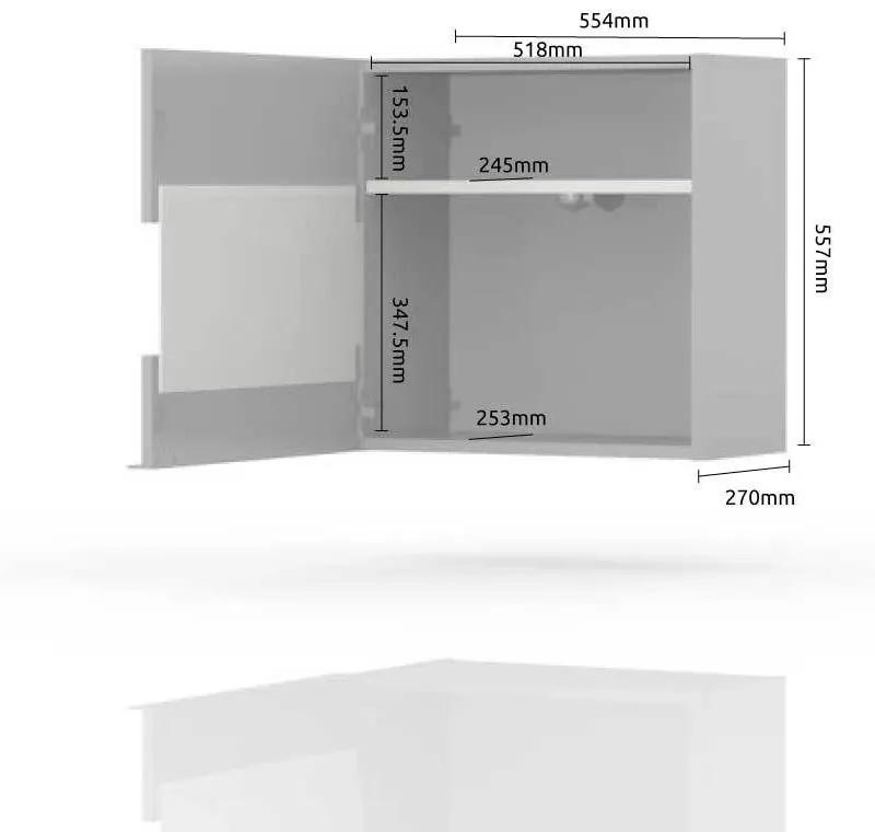 Magasfényű vitrines faliszekrény, 1 polccal, antracit-diófa - BISE