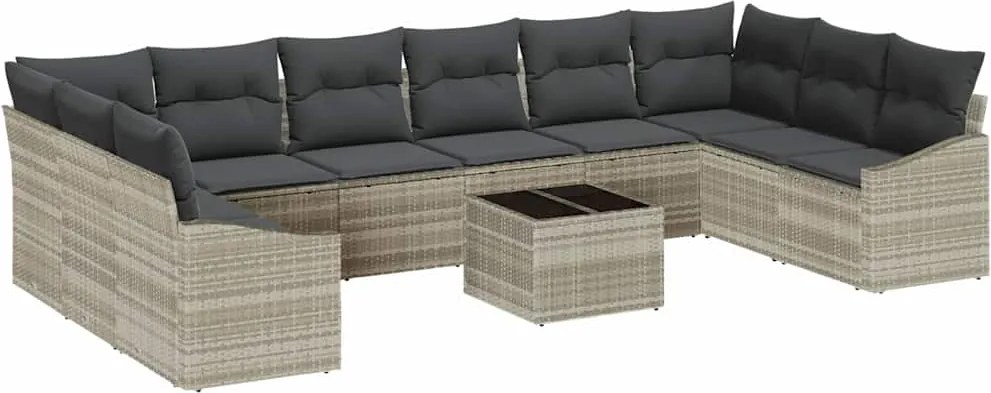 vidaXL Kanapé Szett párnával 11 pcs Világosszürke polirattan