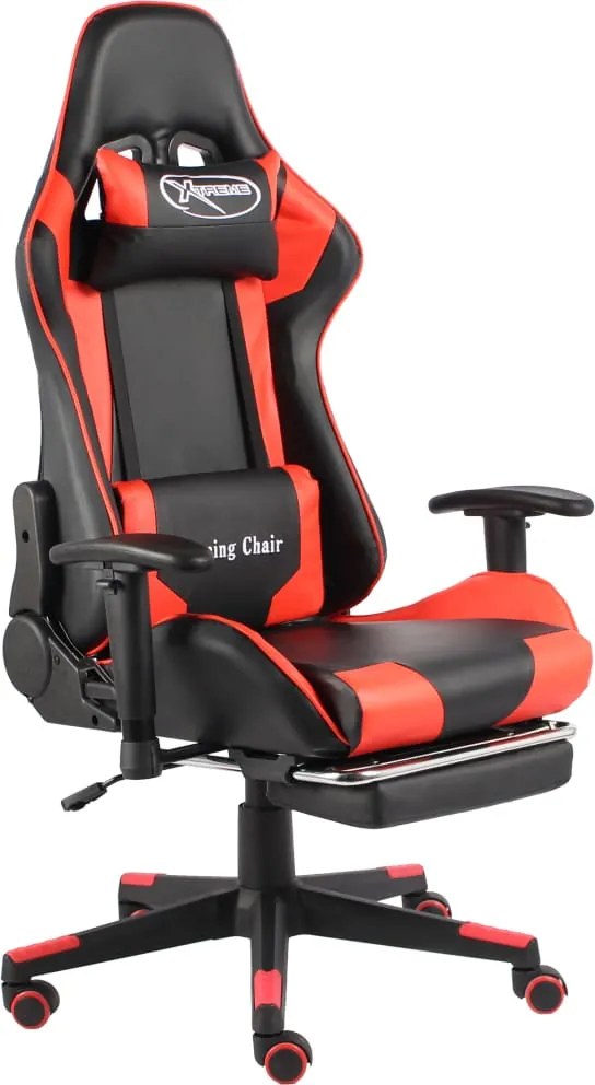 vidaXL piros PVC forgó gamer szék lábtartóval