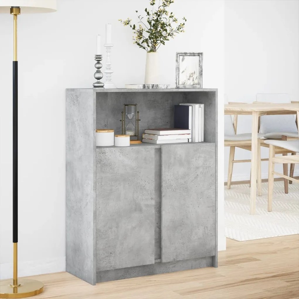 betonszürke szerelt fa tálalószekrény LED-del 77 x 34 x 100 cm