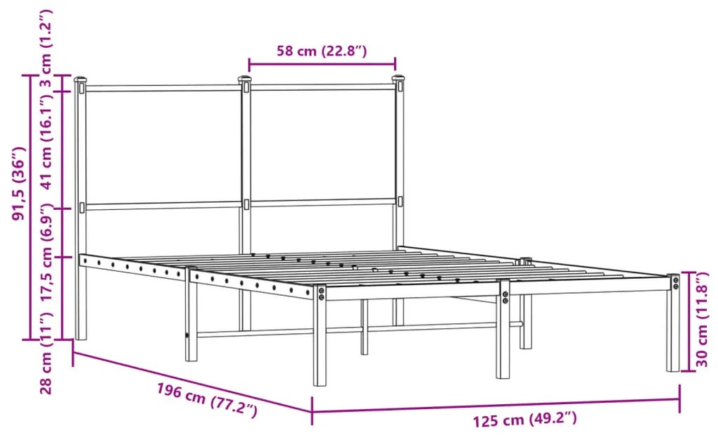 füstös tölgy színű fém ágykeret matrac nélkül 120 x 190 cm