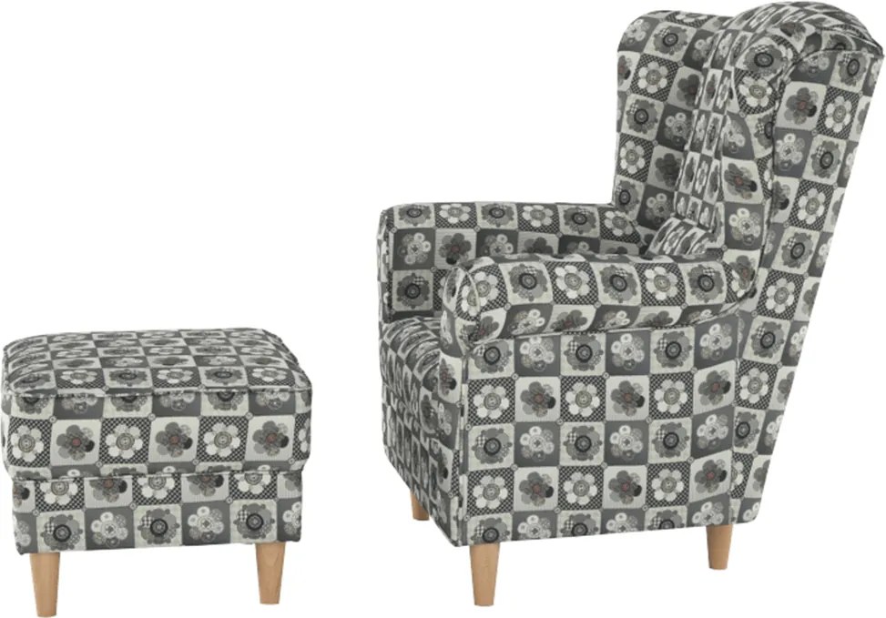 füles fotel puffal, szövet patchwork N1, ASTRID