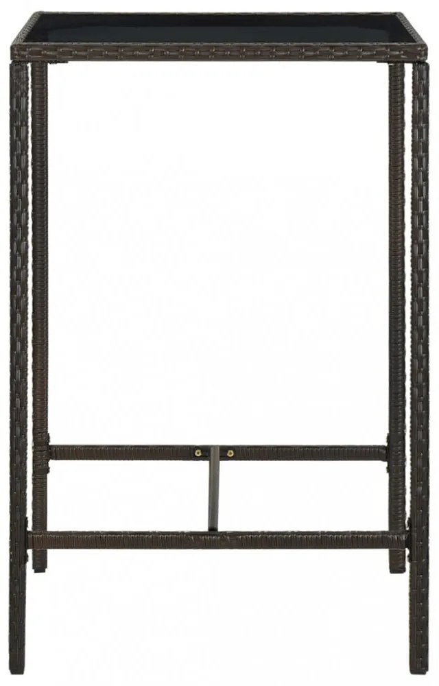 barna polyrattan és üveg kerti bárasztal 70 x 70 x 110 cm