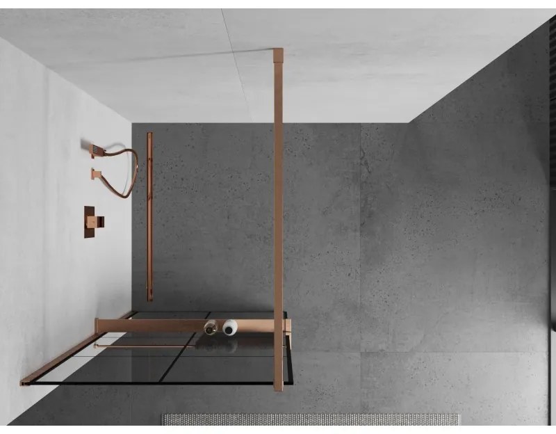 Mexen Kioto+, Walk-In zuhanyparaván polccal és akasztóval 70 x 200 cm, 8 mm átlátszó üveg fekete mintás, réz matt profil, 800-070-121-65-77