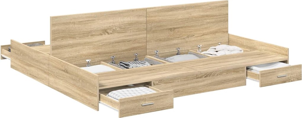 vidaXL Ágykeret tárolóval fiókkal Sonoma tölgy 200 x 200 cm Faanyag